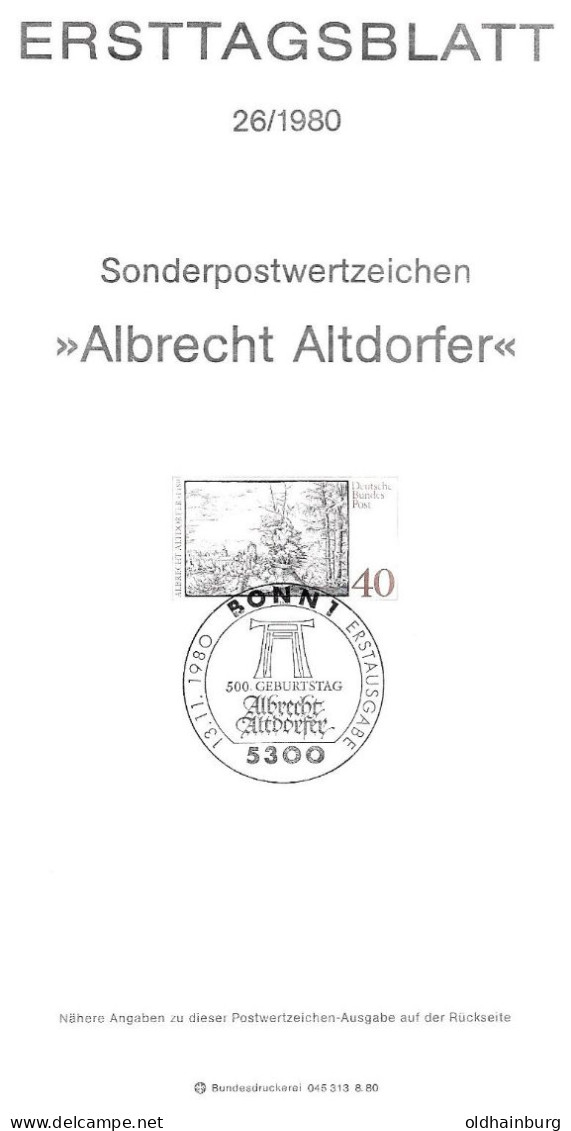 2003v: BRD- ETB 1980, Albrecht Altdorfer, Maler, Kupferstecher, Holzschnitte - Grabados