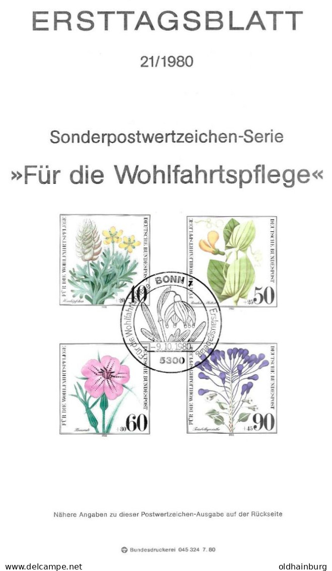 2003z: BRD- ETB 1980, Wohlfahrtsserie Gefährdete Ackerwildkräuter - Plantes Médicinales