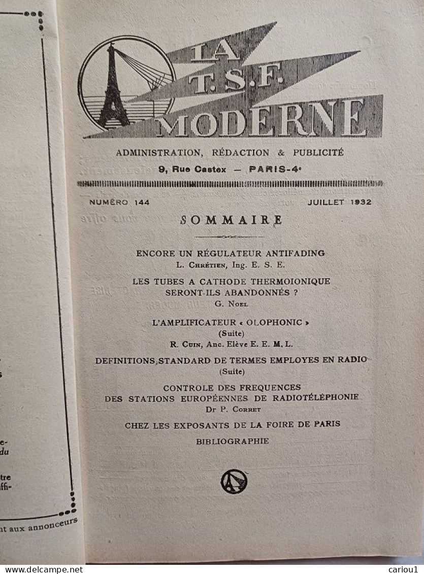 C1 TSF La T.S.F. MODERNE # 144 Juillet 1932 Port Inclus France - Libros Y Esbozos
