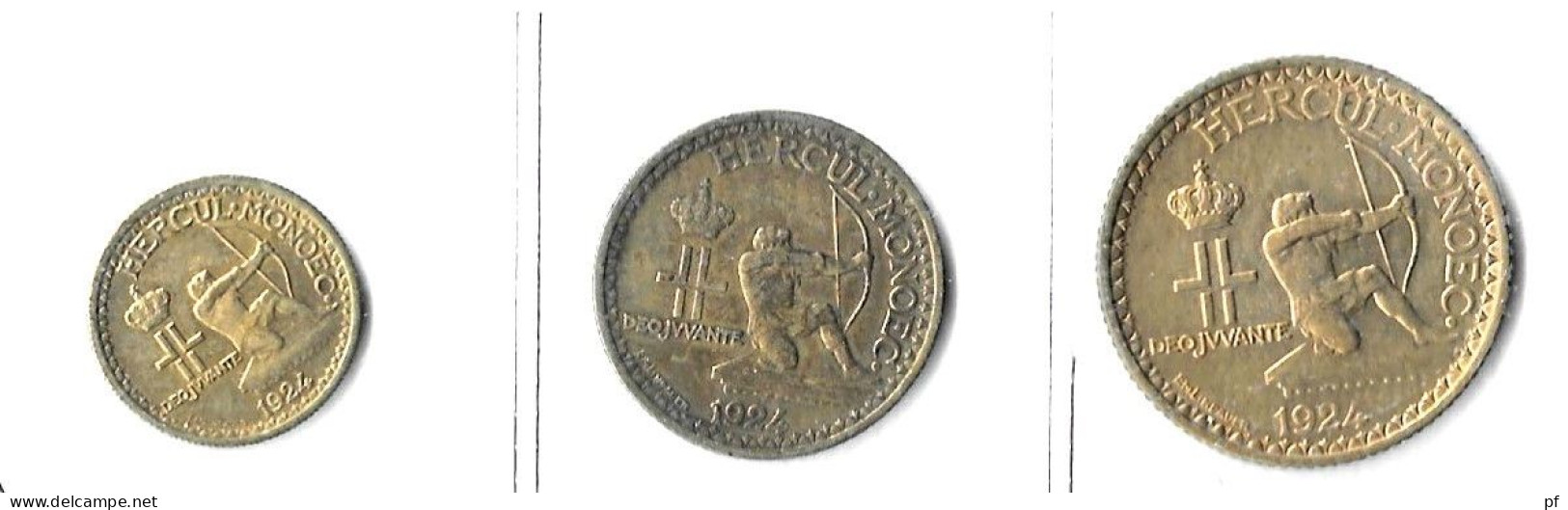 50 Centimes  + 1 Fr + 2 Fr 1924 - 1922-1949 Louis II