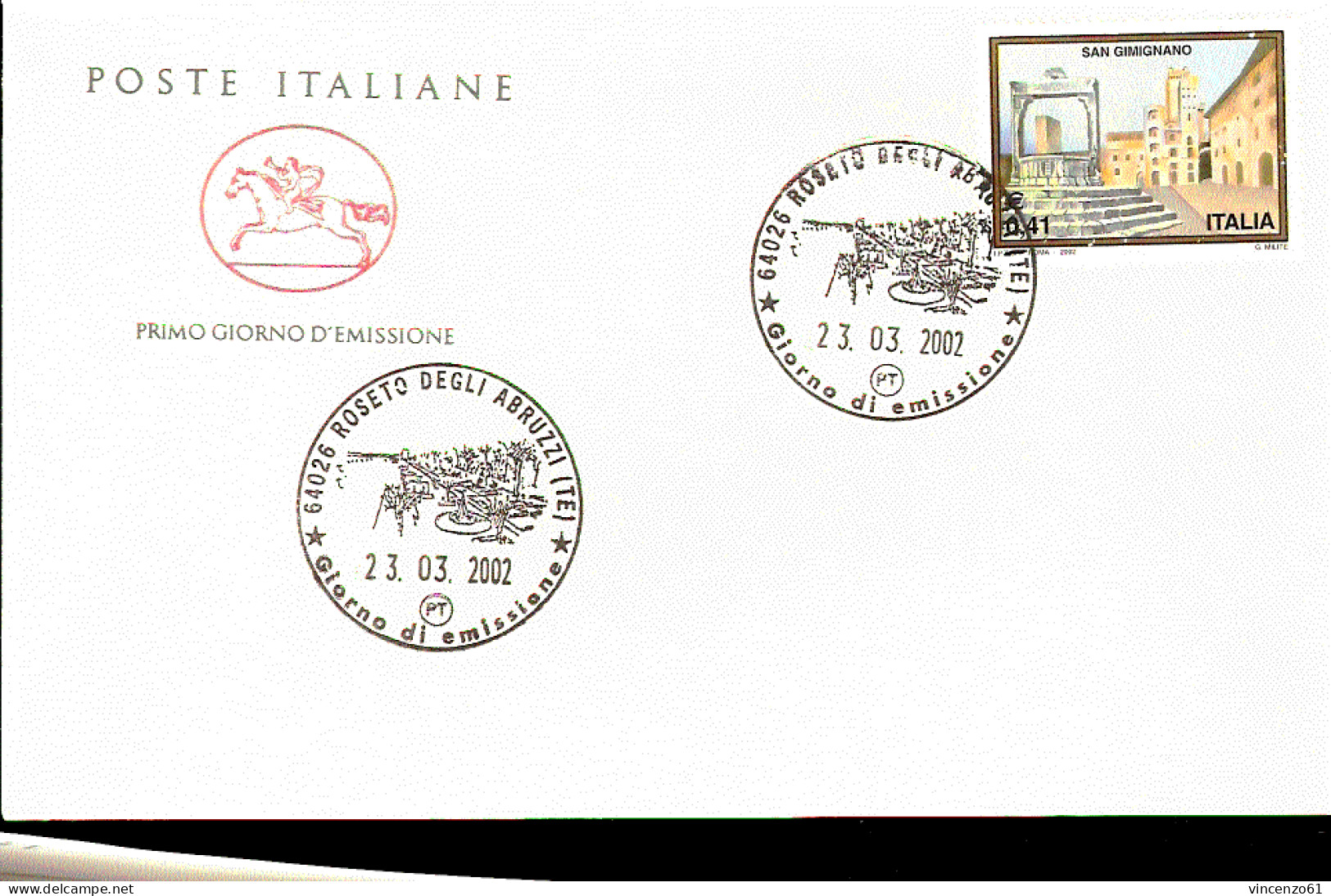 2002 ANNULLO FDC Turistica. 29ª Serie. San Giminiano - Other & Unclassified