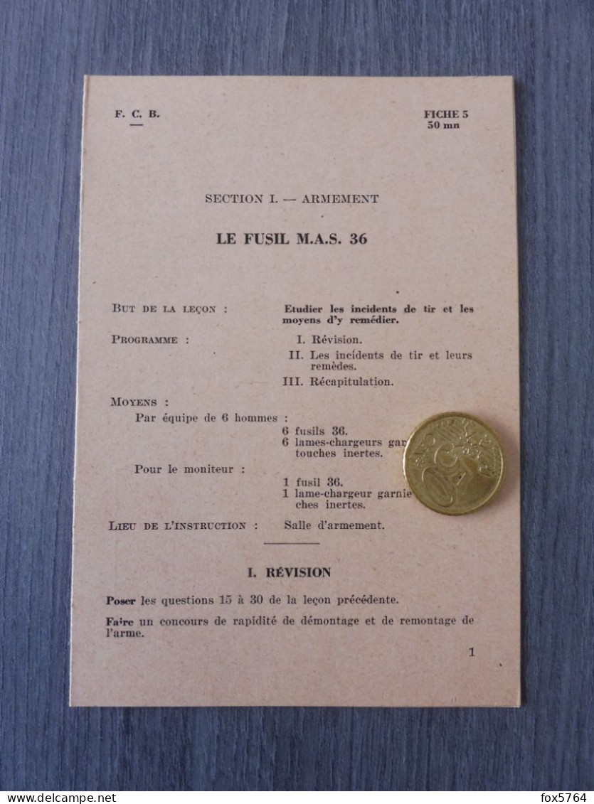 FICHE FCB / TTA 140 / FUSIL SAINT-ETIENNE 1936 / MAS 36 / EDITION 1956 / 05 - Armes Neutralisées