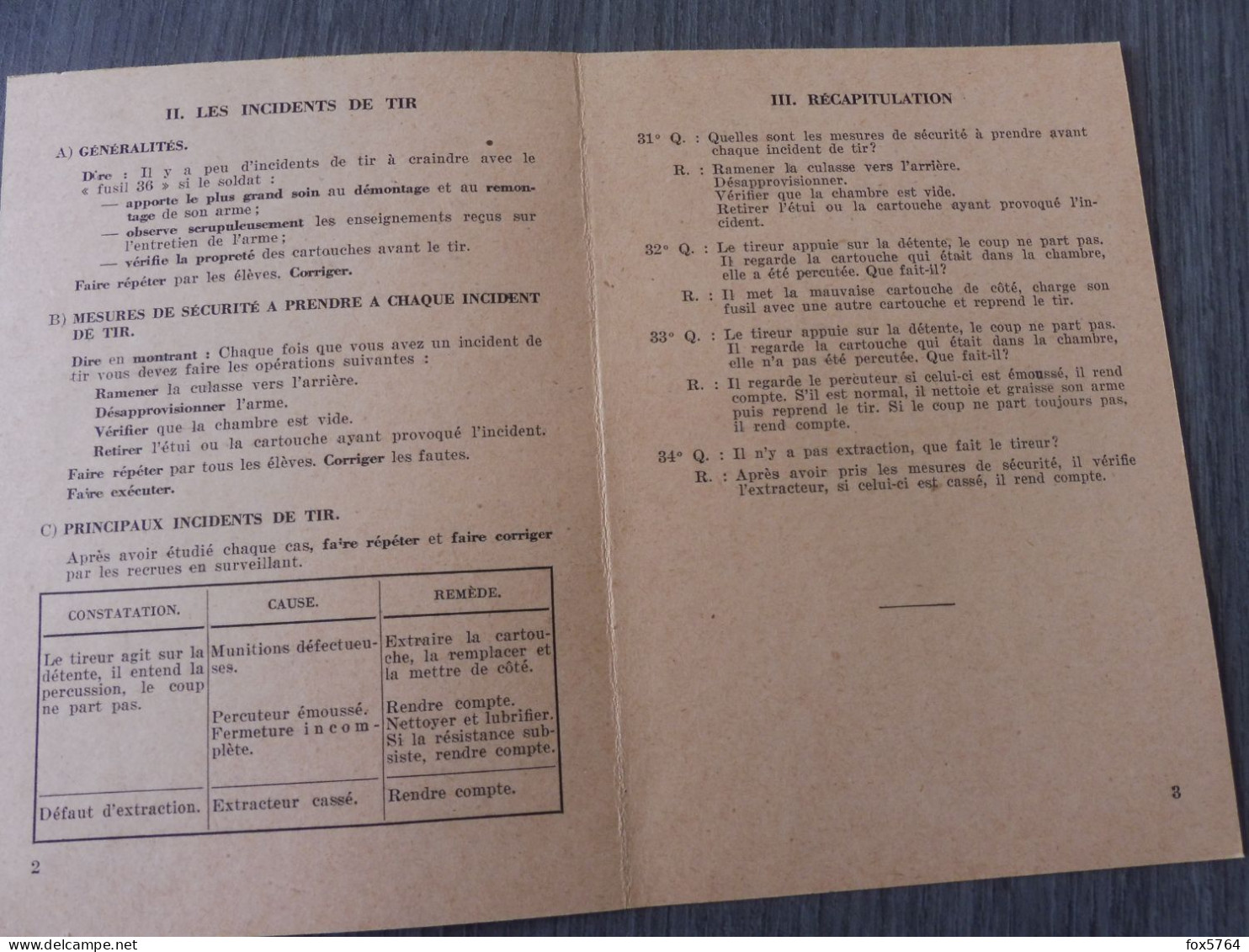 FICHE FCB / TTA 140 / FUSIL SAINT-ETIENNE 1936 / MAS 36 / EDITION 1956 / 05 - Armes Neutralisées