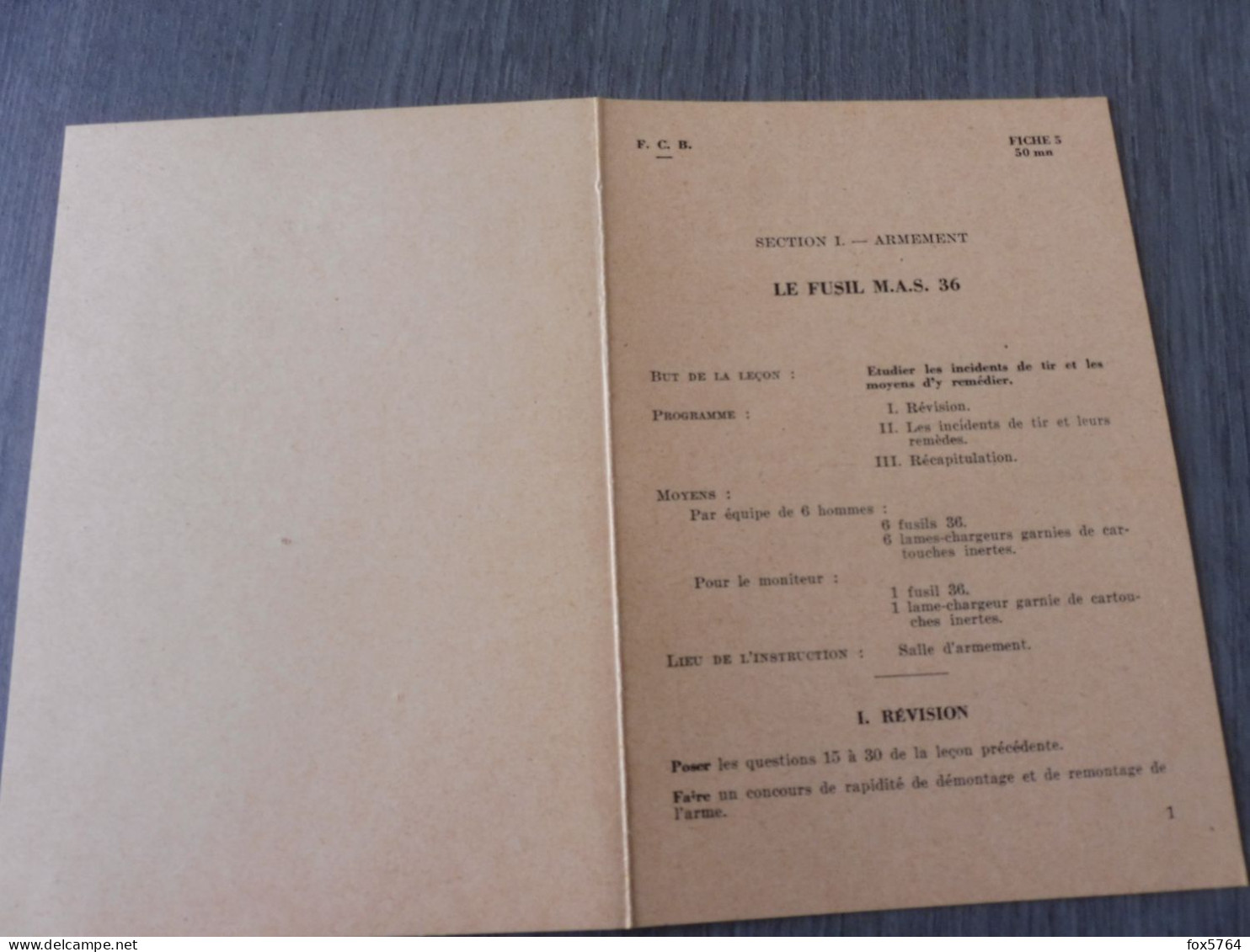 FICHE FCB / TTA 140 / FUSIL SAINT-ETIENNE 1936 / MAS 36 / EDITION 1956 / 05 - Armes Neutralisées