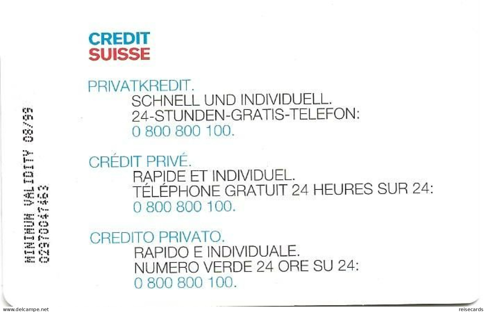 Switzerland: Swiss Telecom 02/97 Credit Suisse, Le Coq Dansent - Svizzera