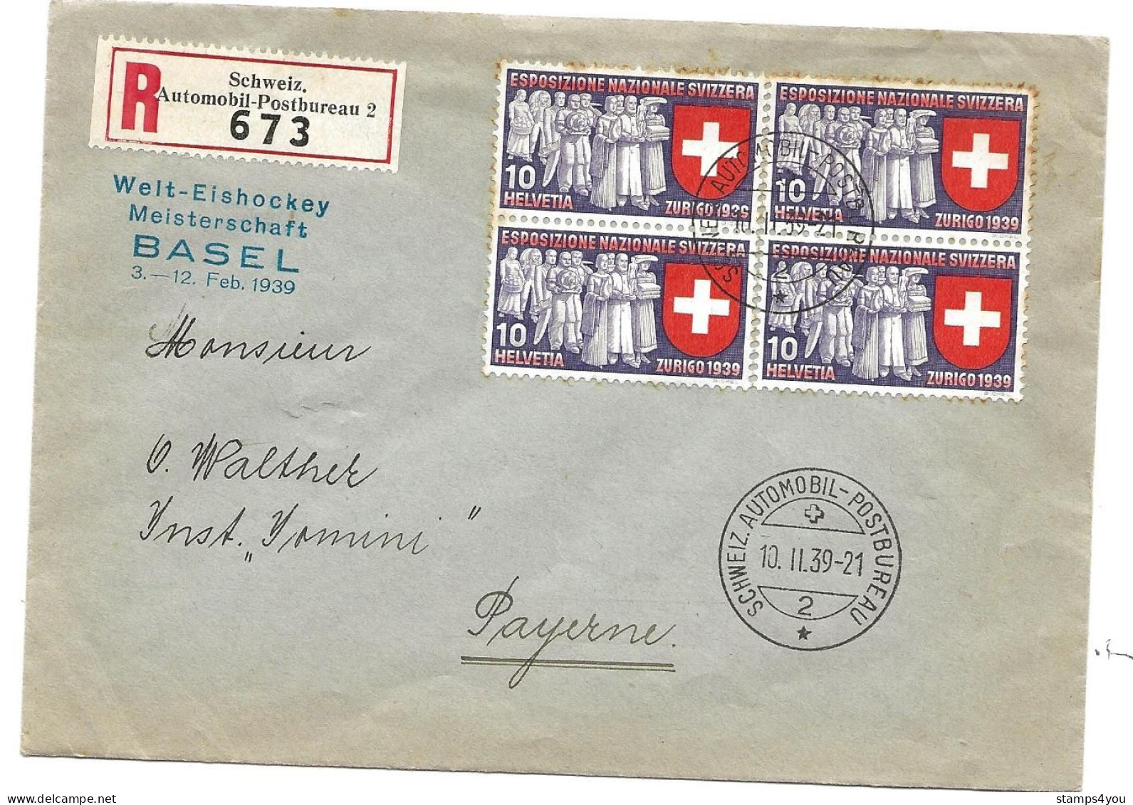 244 - 12 - Enveloppe Recommandée Avec Rare Oblit Spéciale "Welt-Eishockey Meisterschaft Basel 1939" - Eishockey