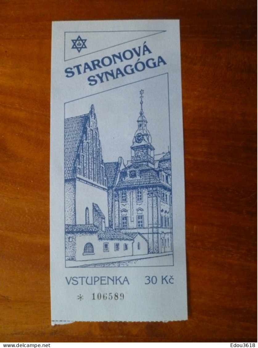 Billet Ticket D’entrée Synagogue Vieille Nouvelle Altneusynagoge Staronova Synagoga à Prague - Biglietti D'ingresso
