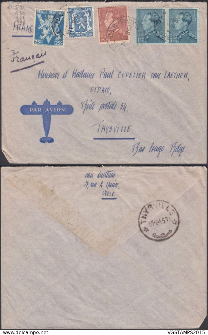 Belgique 1945 - Lettre Par Avion D'Uccle à Destination Thysville-Bas Congo Belge."Poortman" ... (EB) AR-01893 - Oblitérés