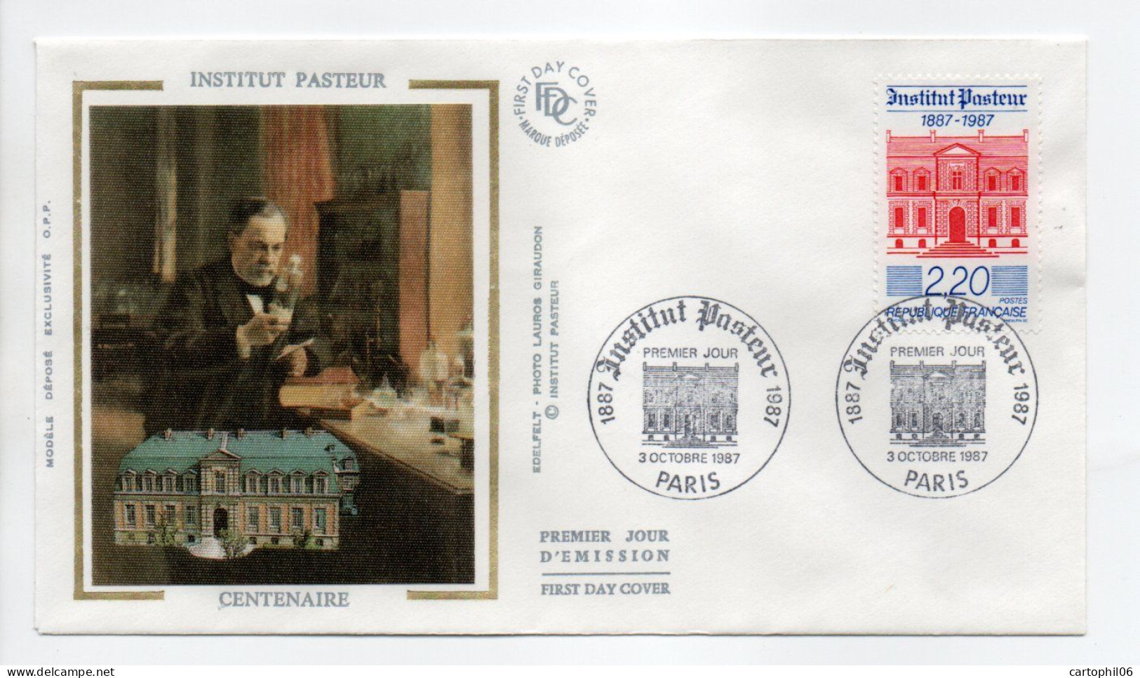 - FDC CENTENAIRE DE L'INSTITUT PASTEUR - PARIS 3.10.1987 - - Louis Pasteur