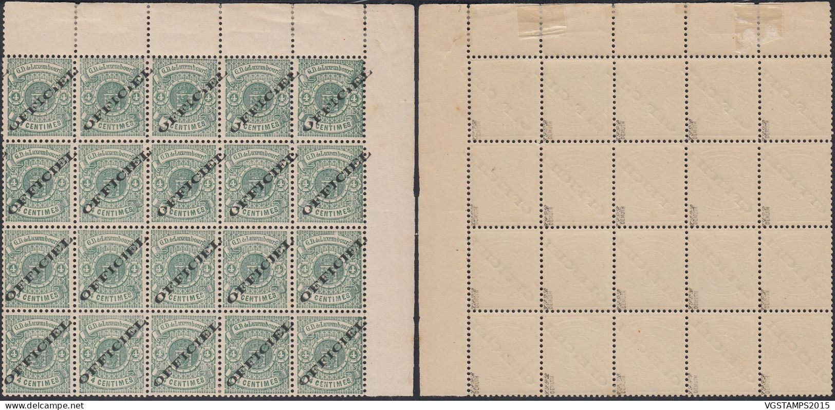 Luxembourg 1875 - Timbres Neufs. Mi.Service Nr.: 12 I. Yvert Nr.: 12. Bloc De 20- Signés: "Demuth".. (EB) AR-01895 - 1859-1880 Stemmi