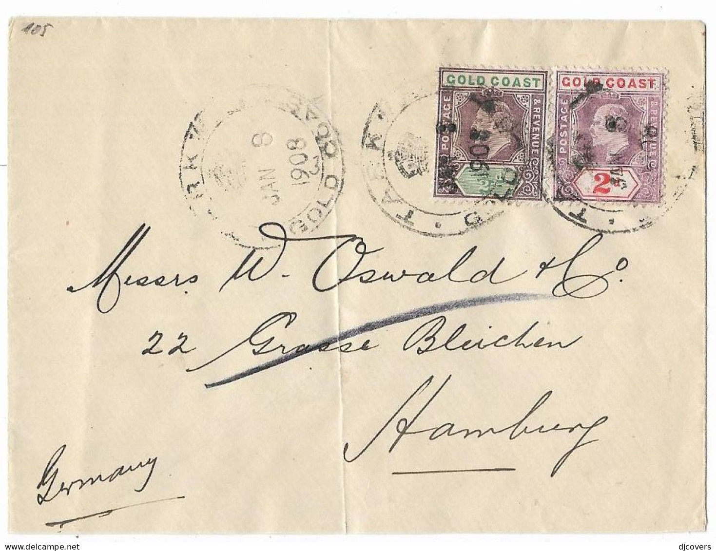 Gold Coast 1908 Tarkwa Cover To Germany Crown Cds 1e.50 - Gold Coast (...-1957)