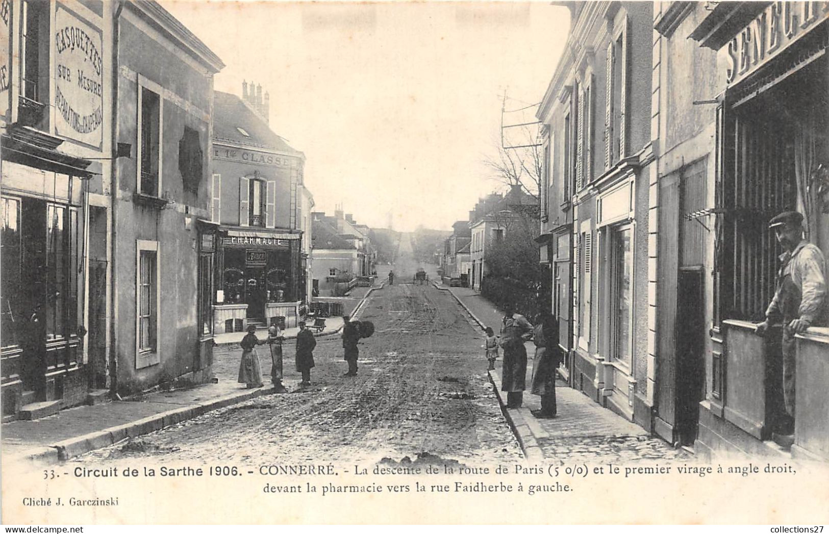72-CONNERRE- CIRCUIT DE LA SARTHE 1906 , LA DESCENTE DE LA ROUTE DE PARIS ET LE 1er VIRAGE A ANGLE DROIT.... - Connerre