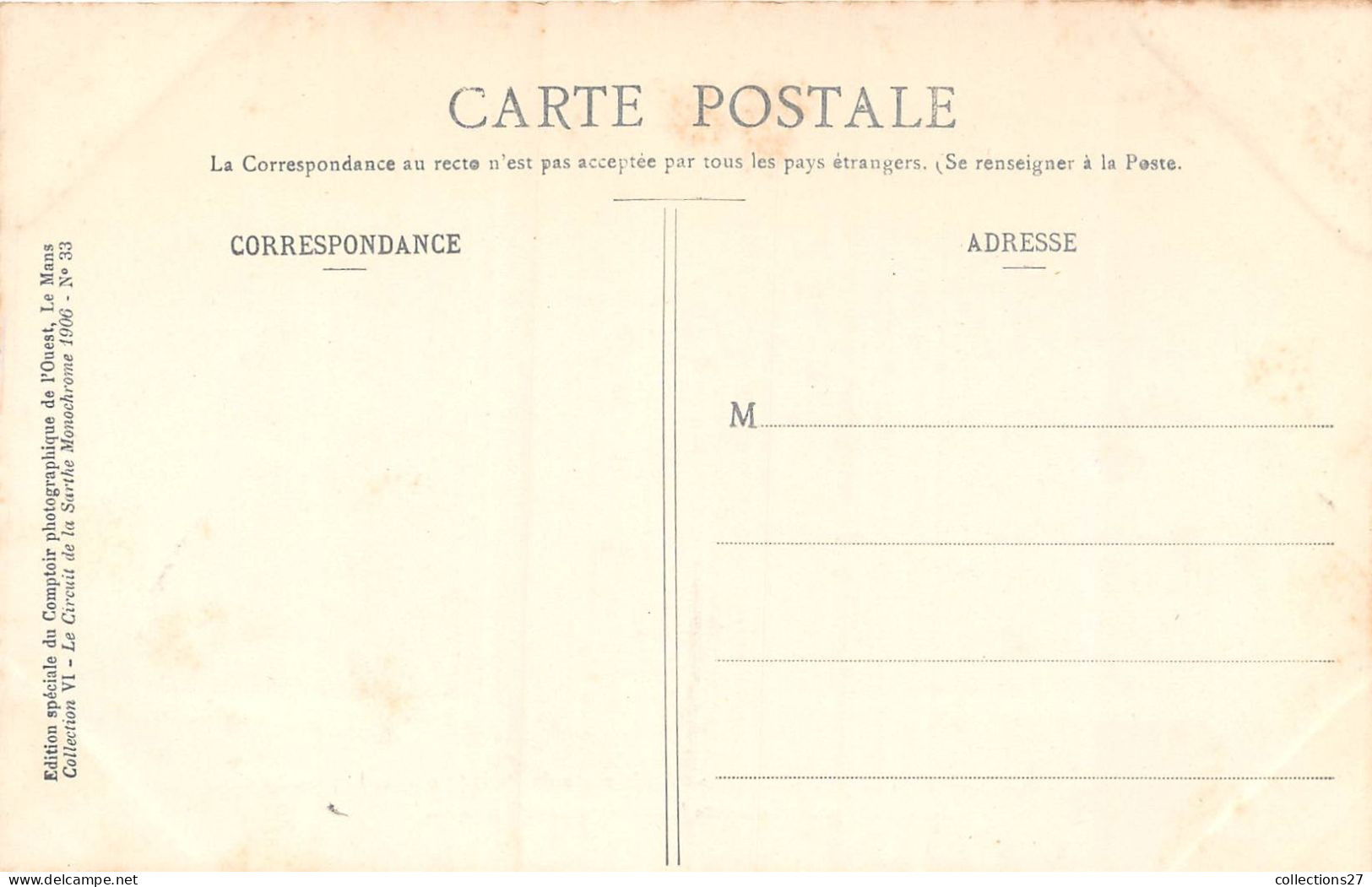 72-CONNERRE- CIRCUIT DE LA SARTHE 1906 , LA DESCENTE DE LA ROUTE DE PARIS ET LE 1er VIRAGE A ANGLE DROIT.... - Connerre