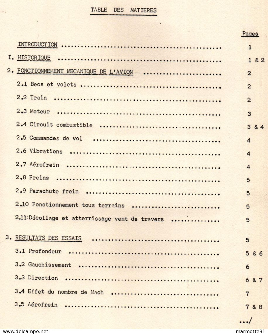 AVIONS L. BREGUET 1001 ESSAIS EN VOL  RAPPORT 1957 - Avión