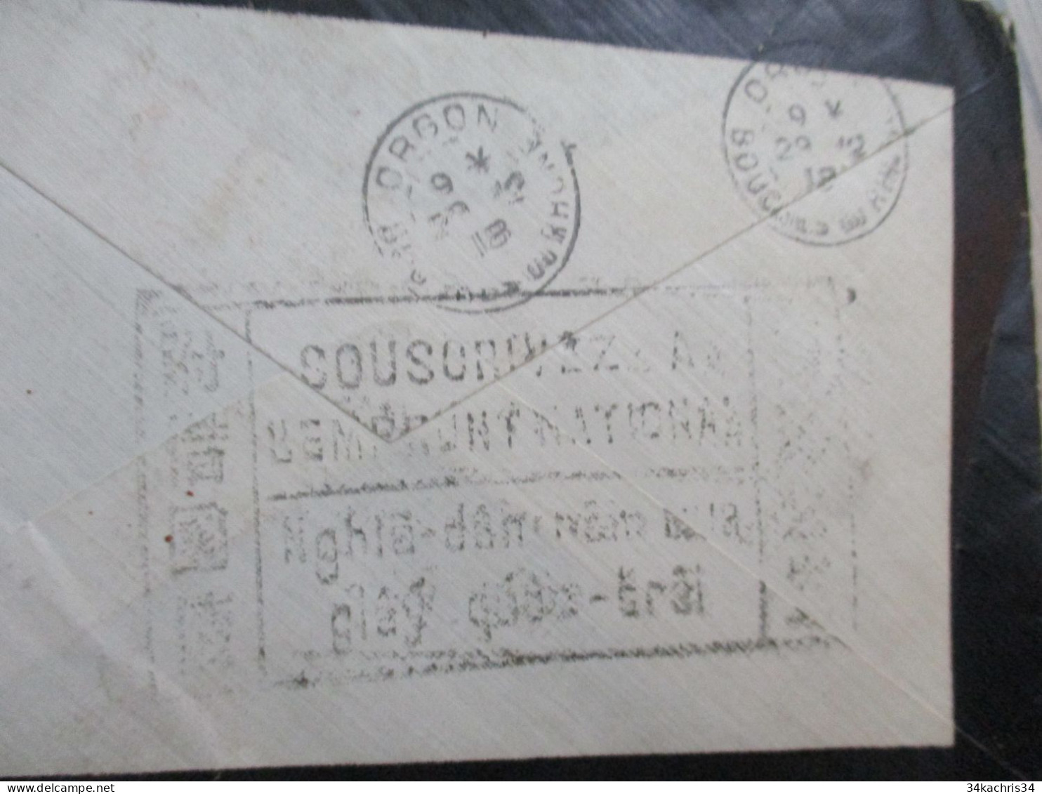 F5 Lettre Indochine Saïgon Central 1918 Au Dos En Bilingue Souscrivez à L'emprunt National .... - Lettres & Documents