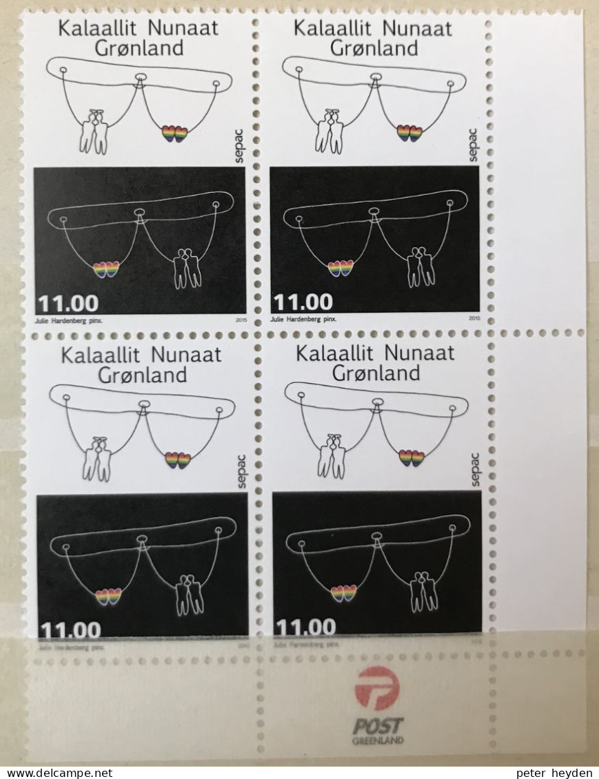 GRØNLAND Greenland  ~ 2015 Sepac Pride MNH Corner Block Of 4~ Rainbow LGBT Gay Lesbian Transgender - Neufs