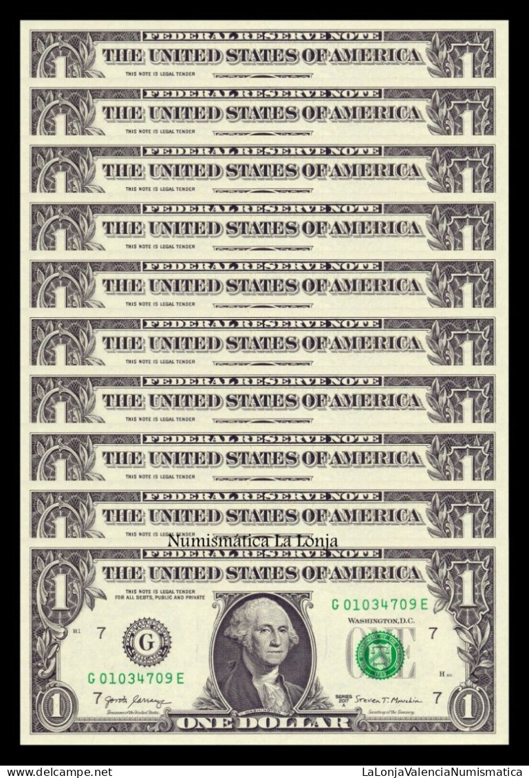 Estados Unidos United States Lot 10 Banknotes 1 Dollar 2017A Pick 544 G - Chicago IL Sc Unc - Federal Reserve (1928-...)
