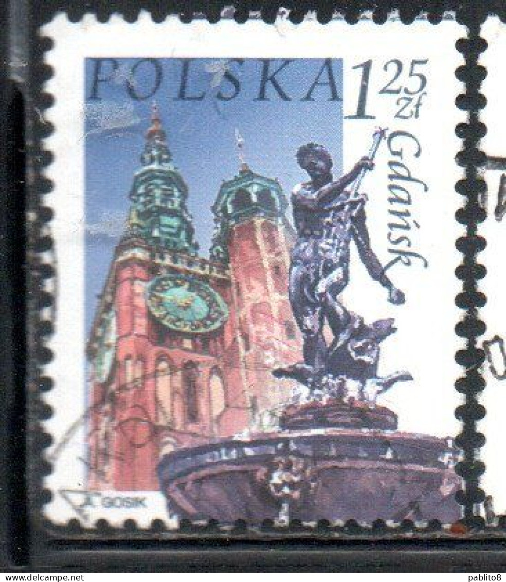 POLONIA POLAND POLSKA 2004 TOURISM MONUMENTS TOWN HALL NEPTUNE FOUNTAIN GDANSK 1.25z USATO USED OBLITERE' - Oblitérés