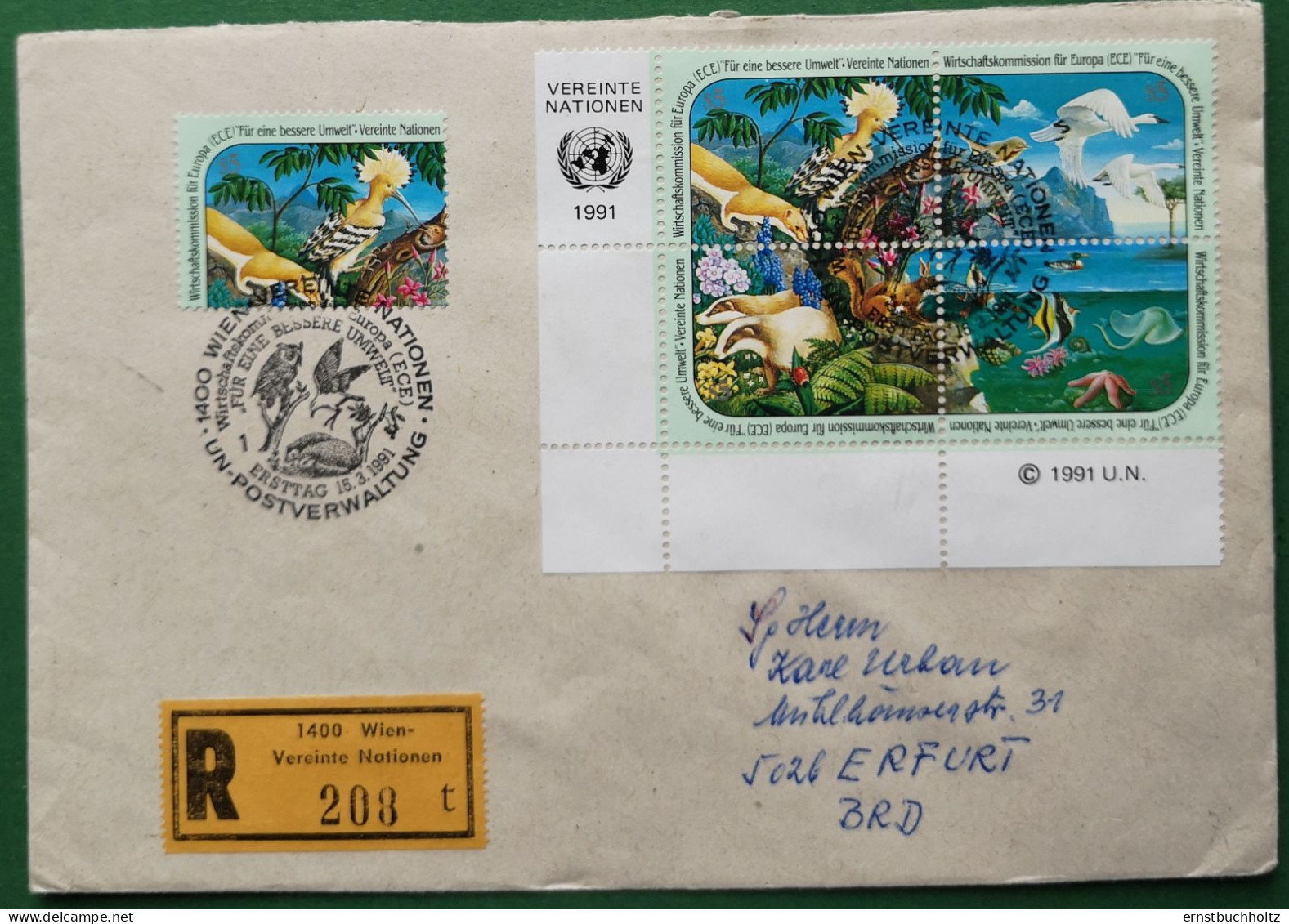 UN Wien 1991 Einschreiben Für Eine Bessere Umwelt ZD + 1v Mit SSt - Used Stamps