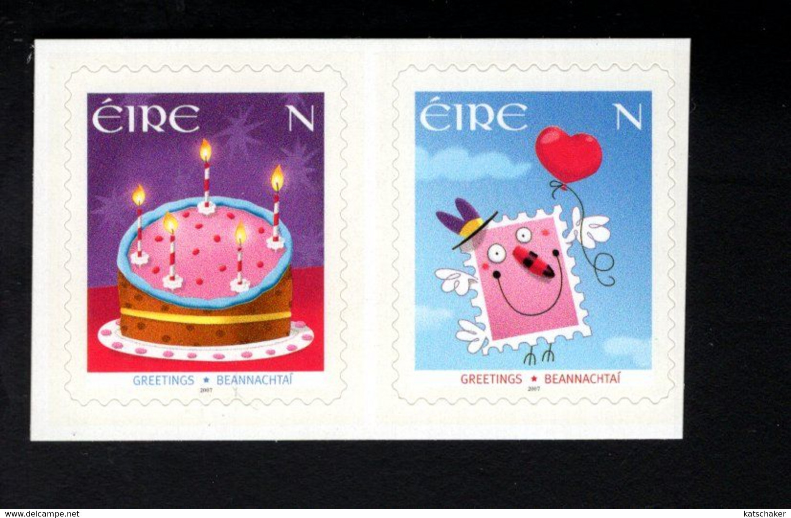 1445573258 2007 SCOTT 1701 1702 (**) POSTFRIS MINT NEVER HINGED - GREETINGS - BIRTHDAY CAKE - STAMP WITH HAT, HEART & BA - Neufs