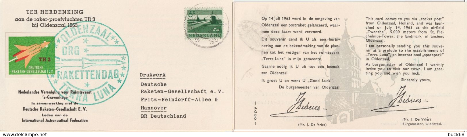 PAYS-BAS  761 Carte Raketen Raketten Dag Terra Luna Raketen Fusée DRG Gesellschaft 14.07.1964 - Storia Postale