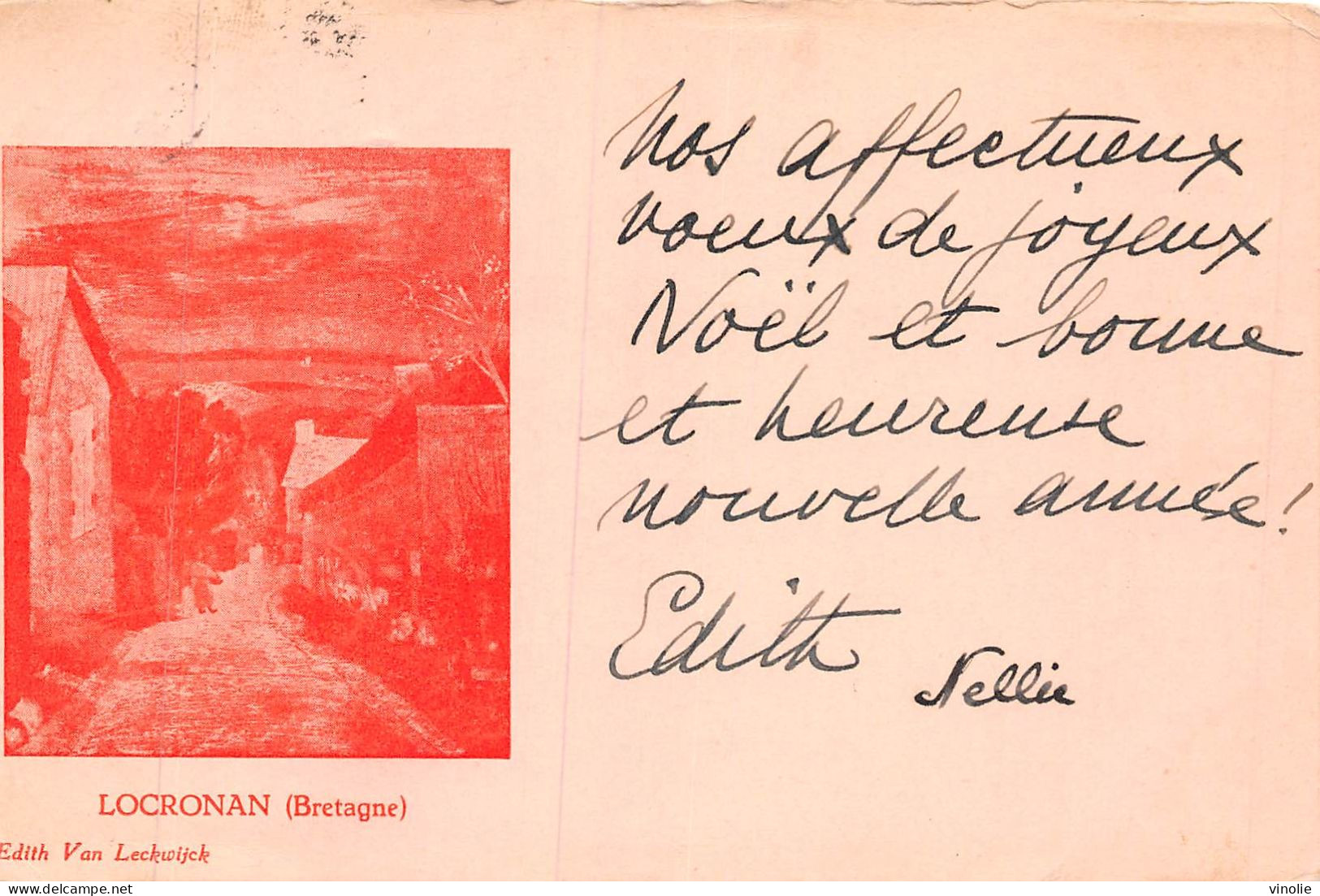 24-2615 : AUTOGRAPHE EDITH VAN LECKWIJCK. LOCRONAN BRETAGNE FINISTERE - Schilders & Beeldhouwers