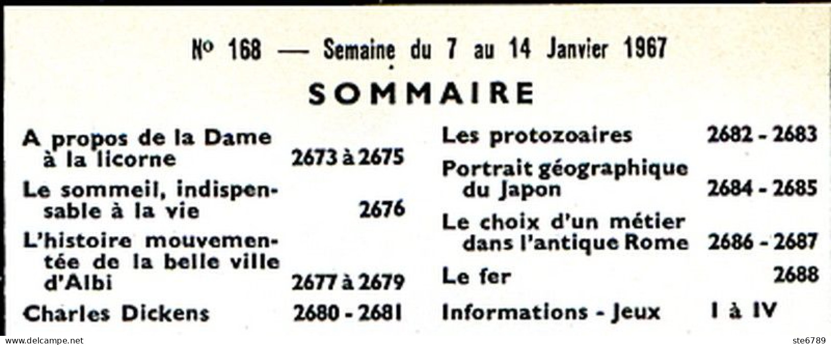 Tout L'univers 1967 N° 168 Dame A Licorne , Sommeil , Albi Histoire Ville , Charles Dickens , Le Fer , Protazoaires - Informaciones Generales