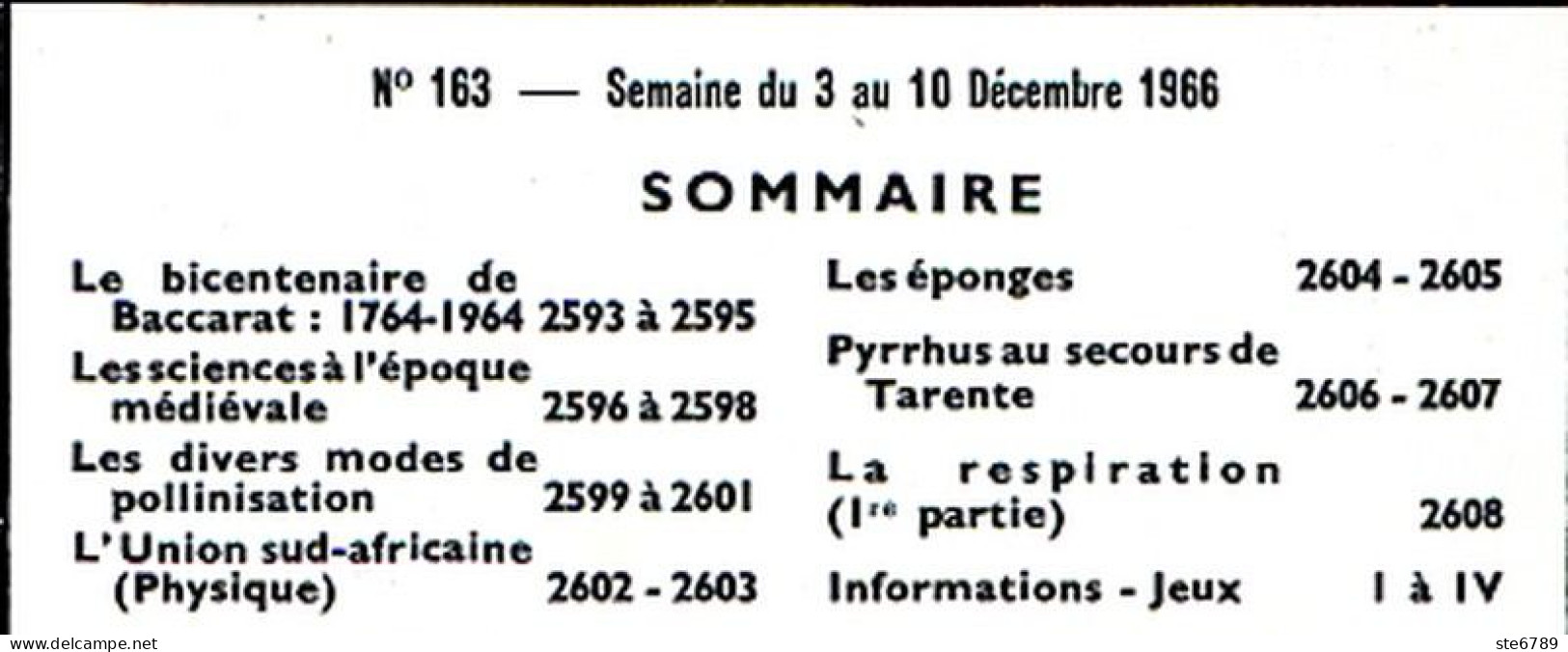 Tout L'univers 1966 N° 163 Bicentenaire Baccarat , Les éponges , Sciences Epoque Médiévale , Modes Pollinisation , - Informations Générales
