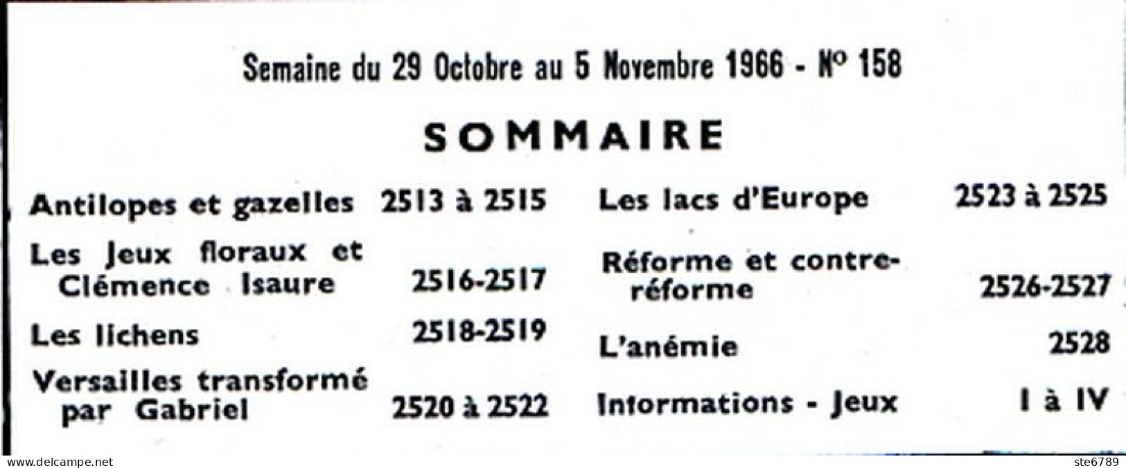Tout L'univers 1966 N° 158 Antilopes Et Gazelles , Jeux Floraux Clemence Isaure , Versailles , Les Lichens , Lacs Eur - Informaciones Generales