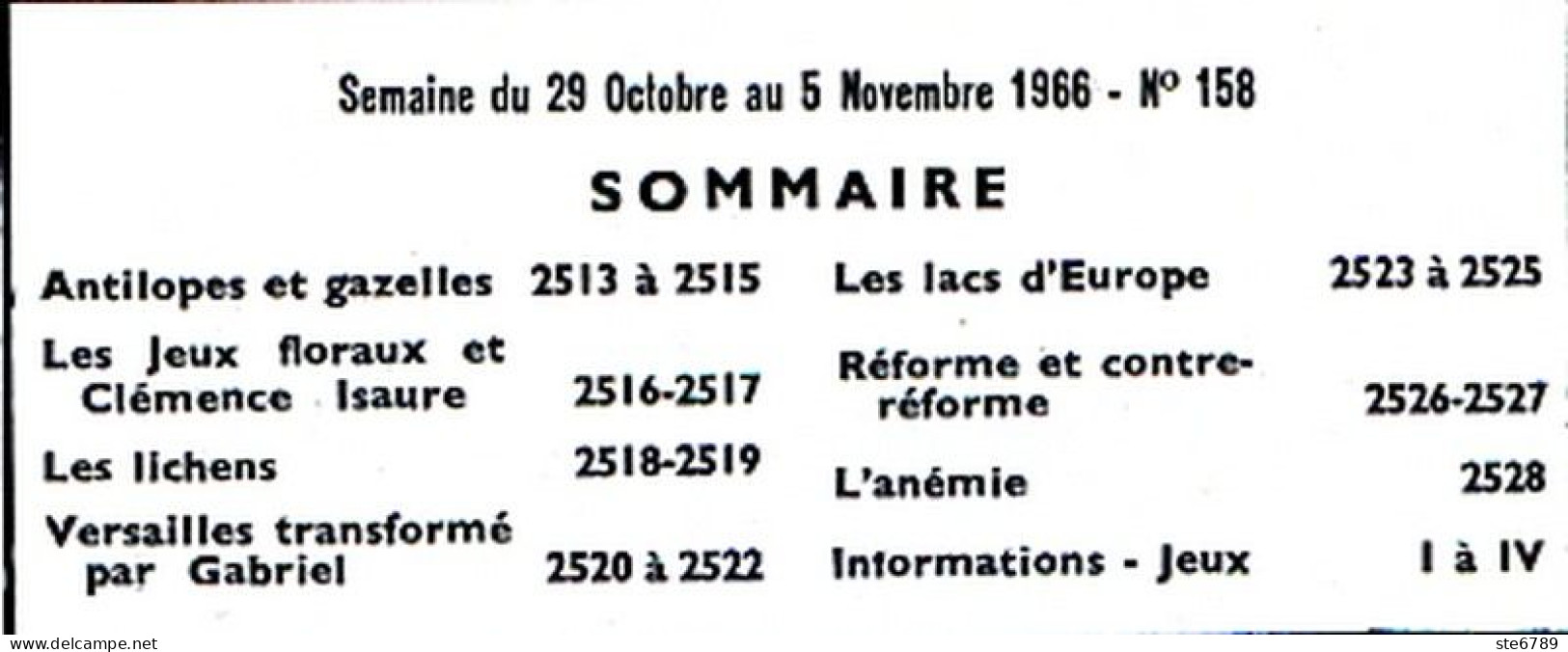 Tout L'univers 1966 N° 158 Antilopes Et Gazelles , Jeux Floraux Clemence Isaure , Versailles , Les Lichens , Lacs Eur - Informations Générales