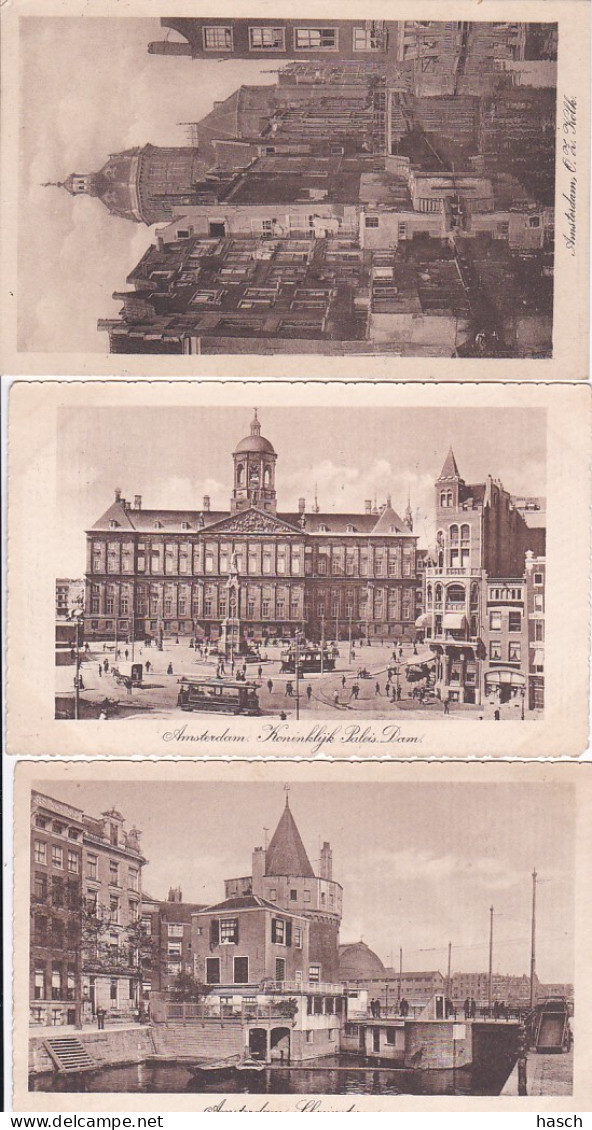 238962Amsterdam, O. Z. Kolk 1924 – Schreierstoren 1914 – Koninklijk Paleis 1914 (3 Kaarten) - Amsterdam