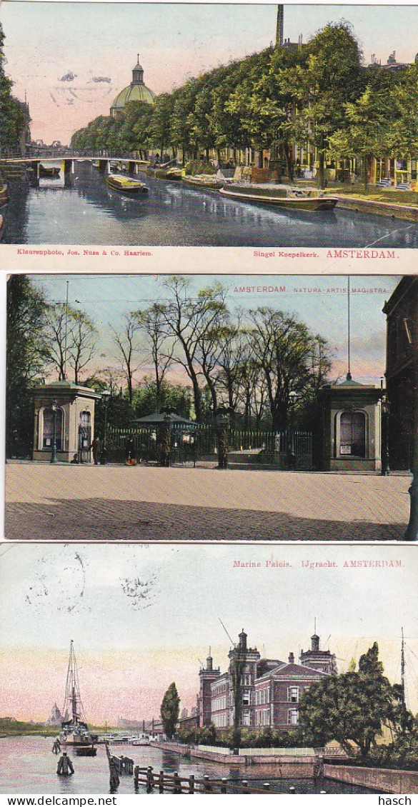 238965Amsterdam, Marine Paleis.IJgracht (zie Hoeken) – Artis – Singel Koepelkerk (rechtsonder Een Vouw)(3 Kaarten) - Amsterdam
