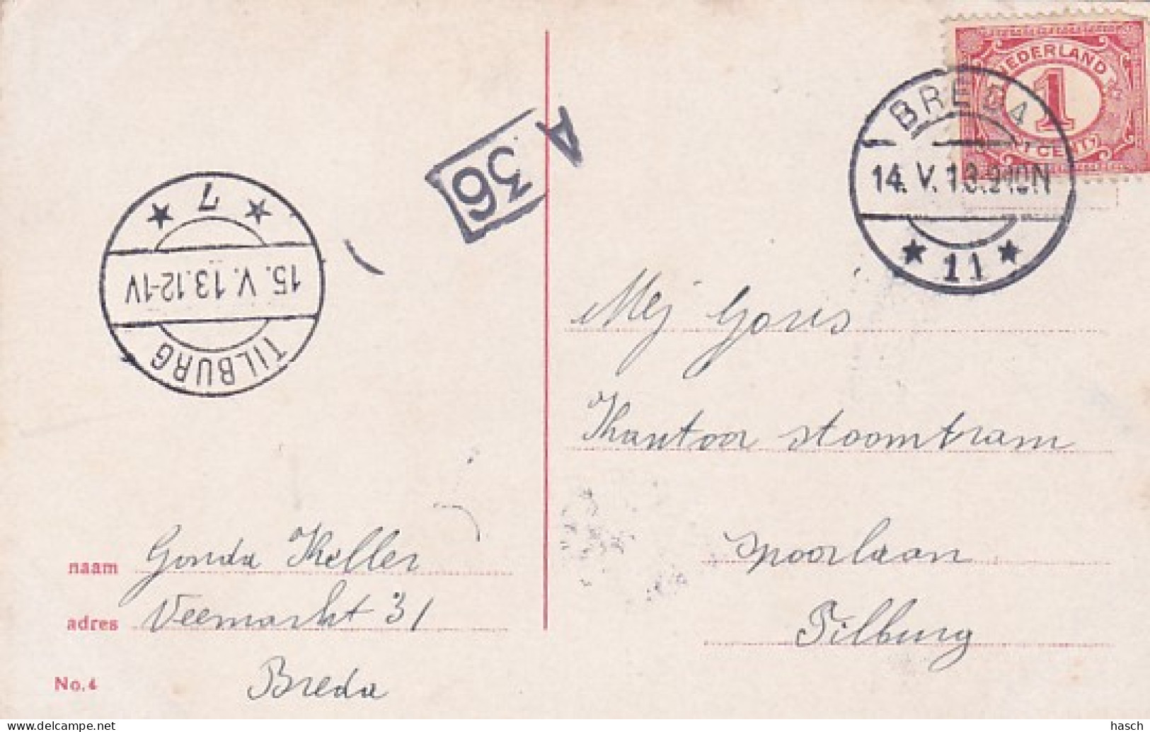 238972Breda, Seelig Singel 1913 (linksboven Een Kleine Vouw) - Breda