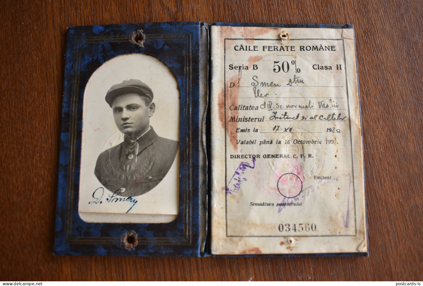 Legitimatie Romania CFR Caile Ferate Romane 1930 Carnet De Identitate Pentru Elevii Liceelor Militare Si Civile - Europe