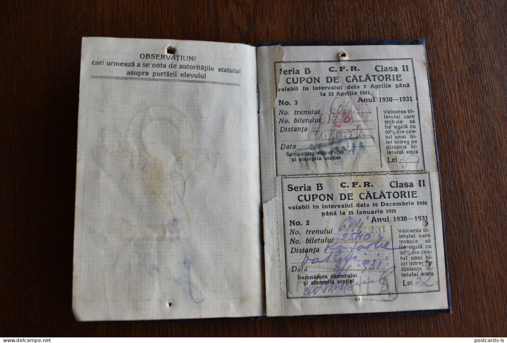 Legitimatie Romania CFR Caile Ferate Romane 1930 Carnet De Identitate Pentru Elevii Liceelor Militare Si Civile - Europe
