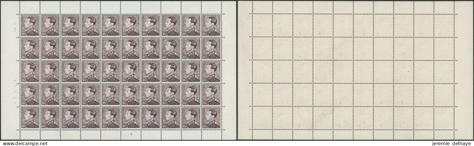 Poortman - N°848A En Petite Feuille De 50** (MNH) Pl N°2 + Nuance Secondaire (non Catalogué Dans Le COB). Rare - 1936-51 Poortman