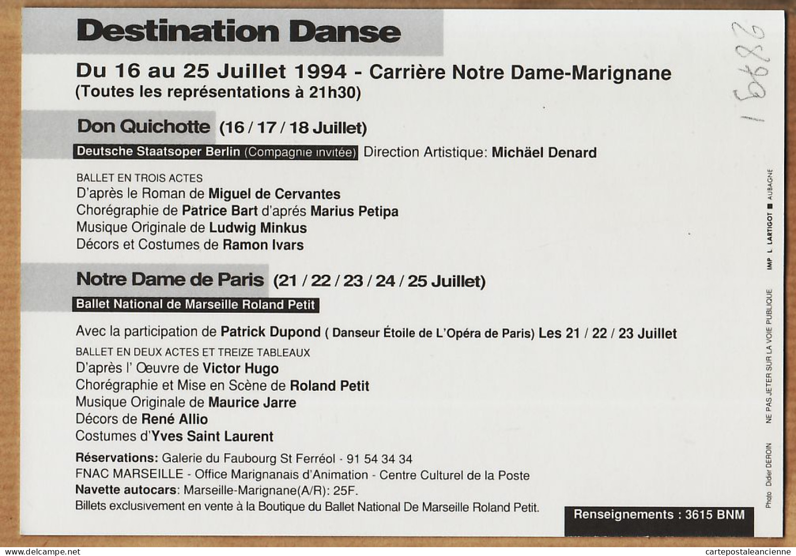 02700 ● MARIGNANE Carrière Notre-Dame DESTINATION DANSE 16-25 Juillet 1994  DON QUICHOTTE Ballet National Roland PETIT - Marignane