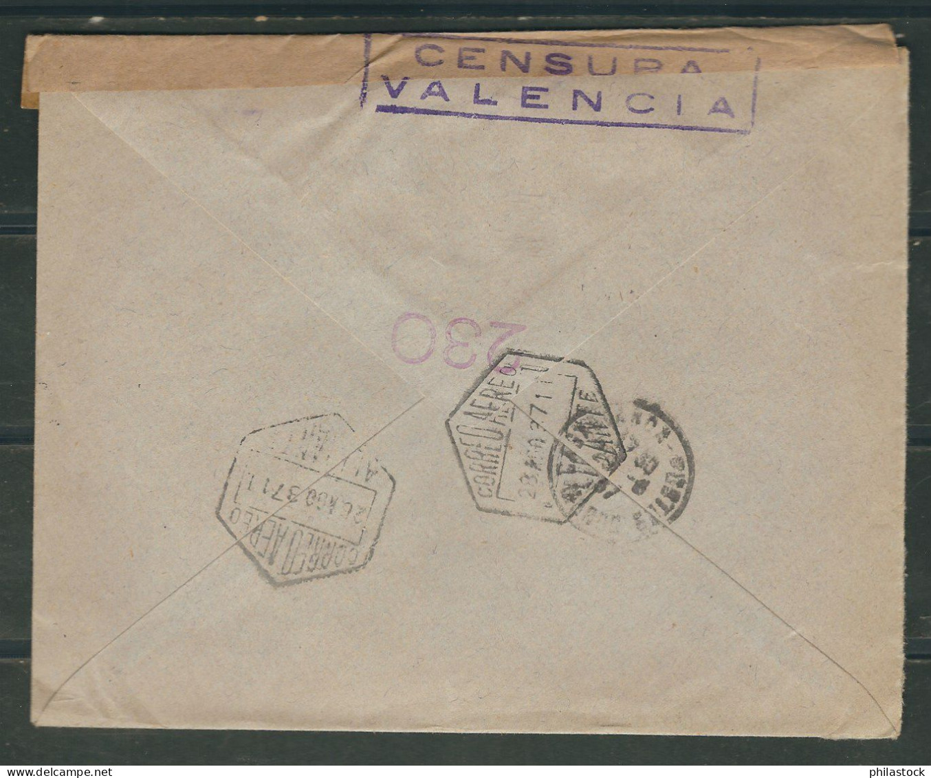 ESPAGNE 1937 Lettre Censurée De Valence Partie D'Alicante Pour Casablanca Maroc - Marques De Censures Nationalistes