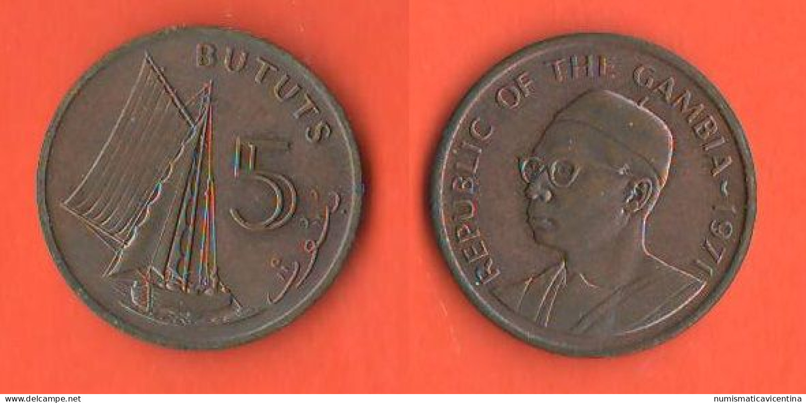 Gambia 5 Bututs 1971 African States Bronze Coin Ship - Gambie