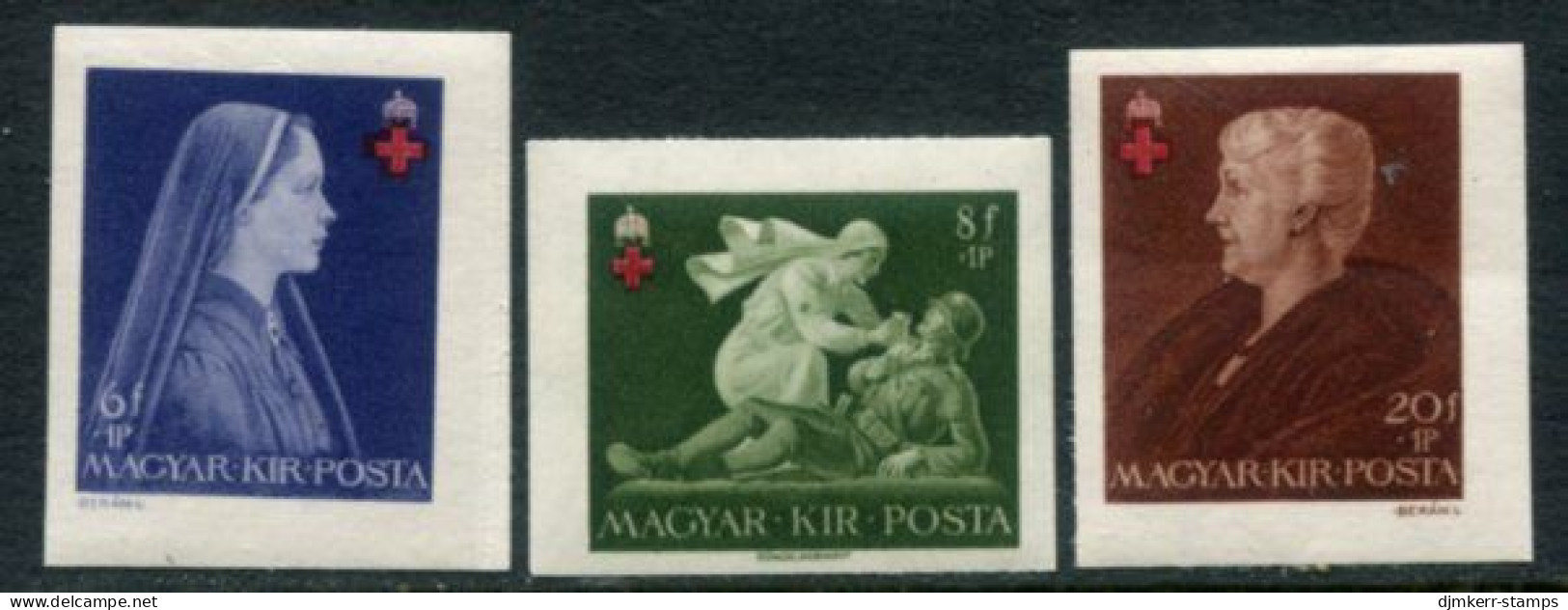 HUNGARY 1942 Red Cross Imperforate MNH / **.  Michel 696-98B - Unused Stamps