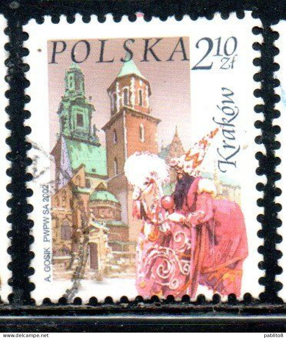 POLONIA POLAND POLSKA 2002 WAWEL CATHEDRAL ST. MARY'S CHURCH LAJKONIK CRACOW 2.10z USATO USED OBLITERE' - Used Stamps