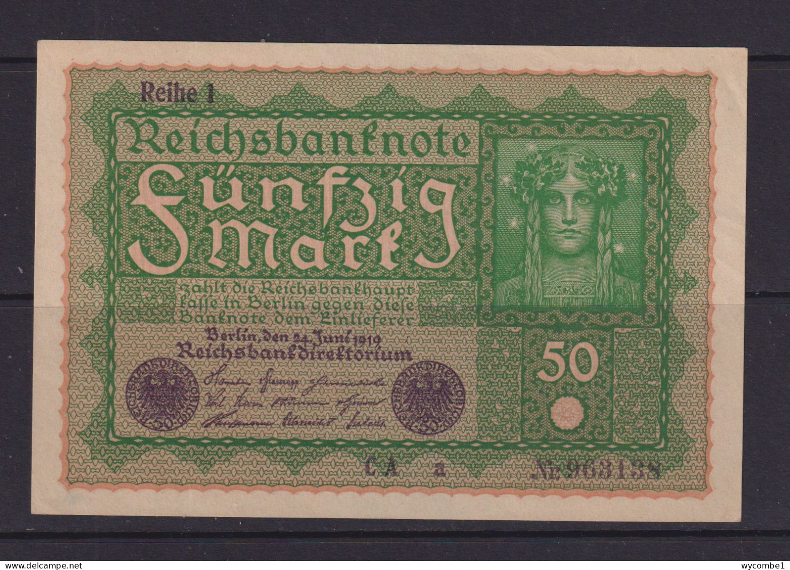 GERMANY - 1919 Reichsbanknote  50 Mark UNC/aUNC Banknote - 50 Mark