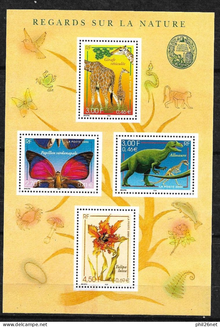 Bloc N°31 Nature Papillon Girafe Dinosaure . Neuf * * TB Jamais Plié Voir Scan Soldé  Au Prix De La Poste En 2000 !!! - Neufs