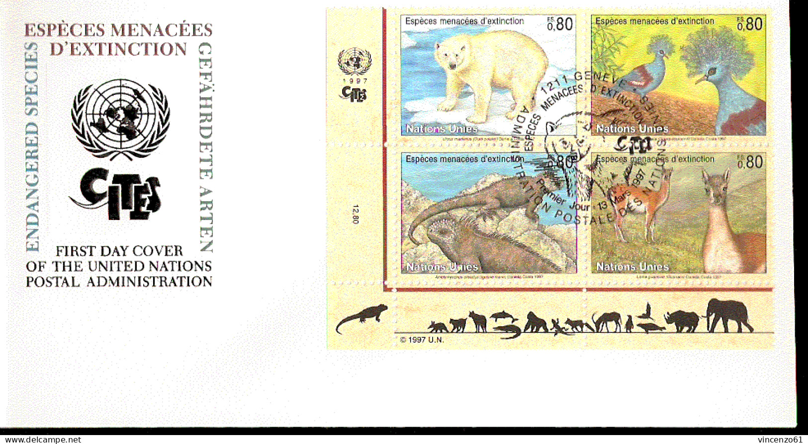 NATION UNIES FDC ANIMALI IN VIA DI ESTINZIONE 1997 - Other & Unclassified