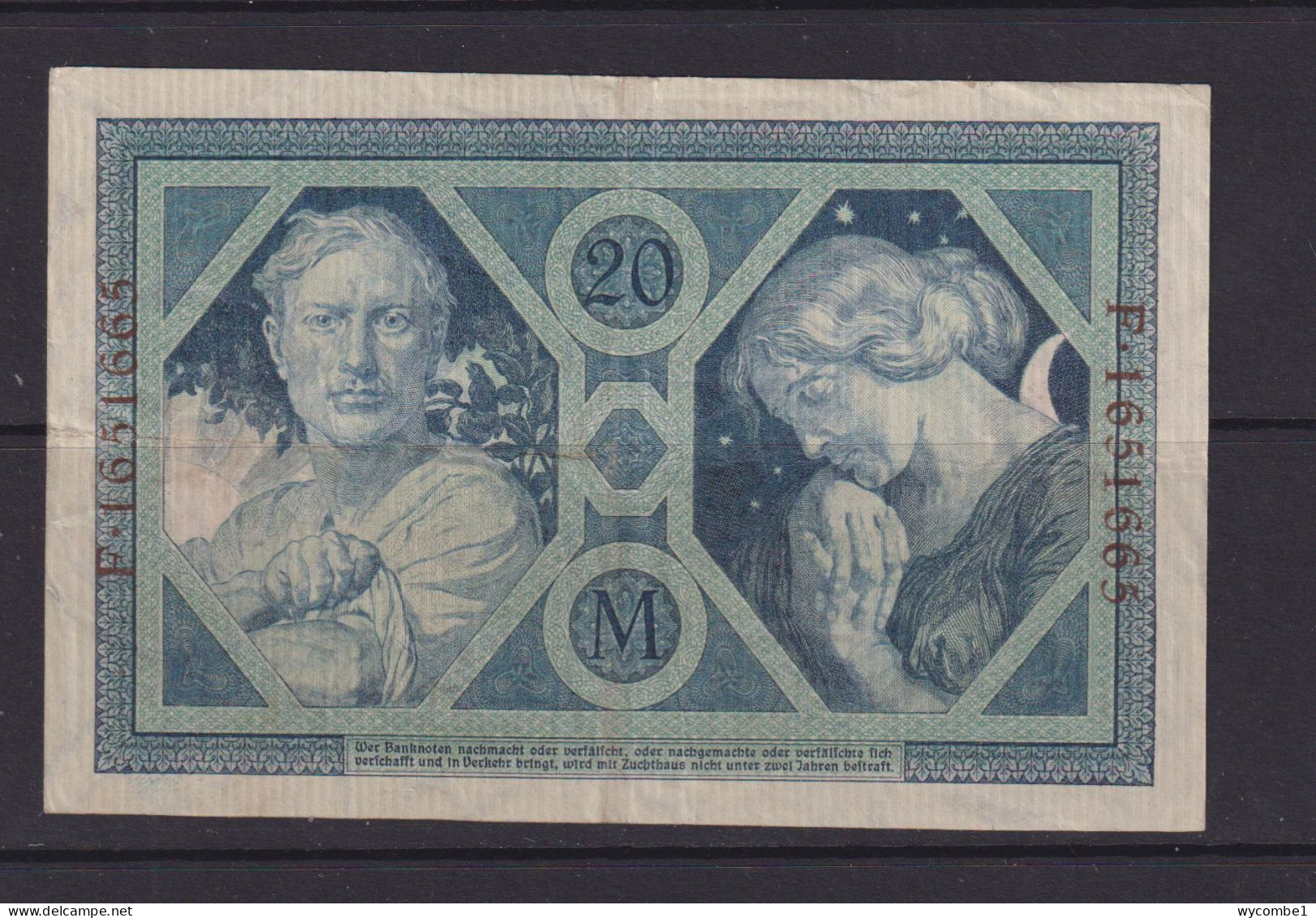 GERMANY - 1915 Reichsbanknote  20 Mark Circulated Banknote - 20 Mark