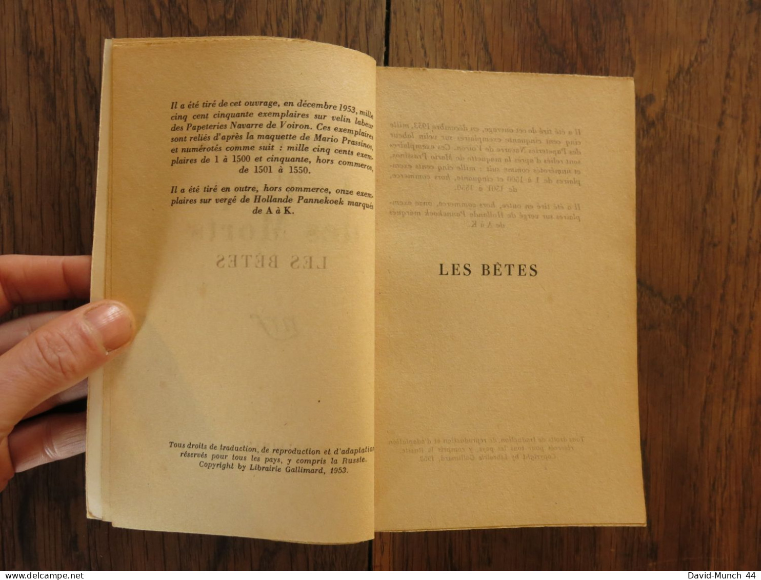 Les bêtes, suivi de Le temps des morts de Pierre Gascar. Gallimard, Nrf. 1954. Exemplaire dédicacé par l'auteur