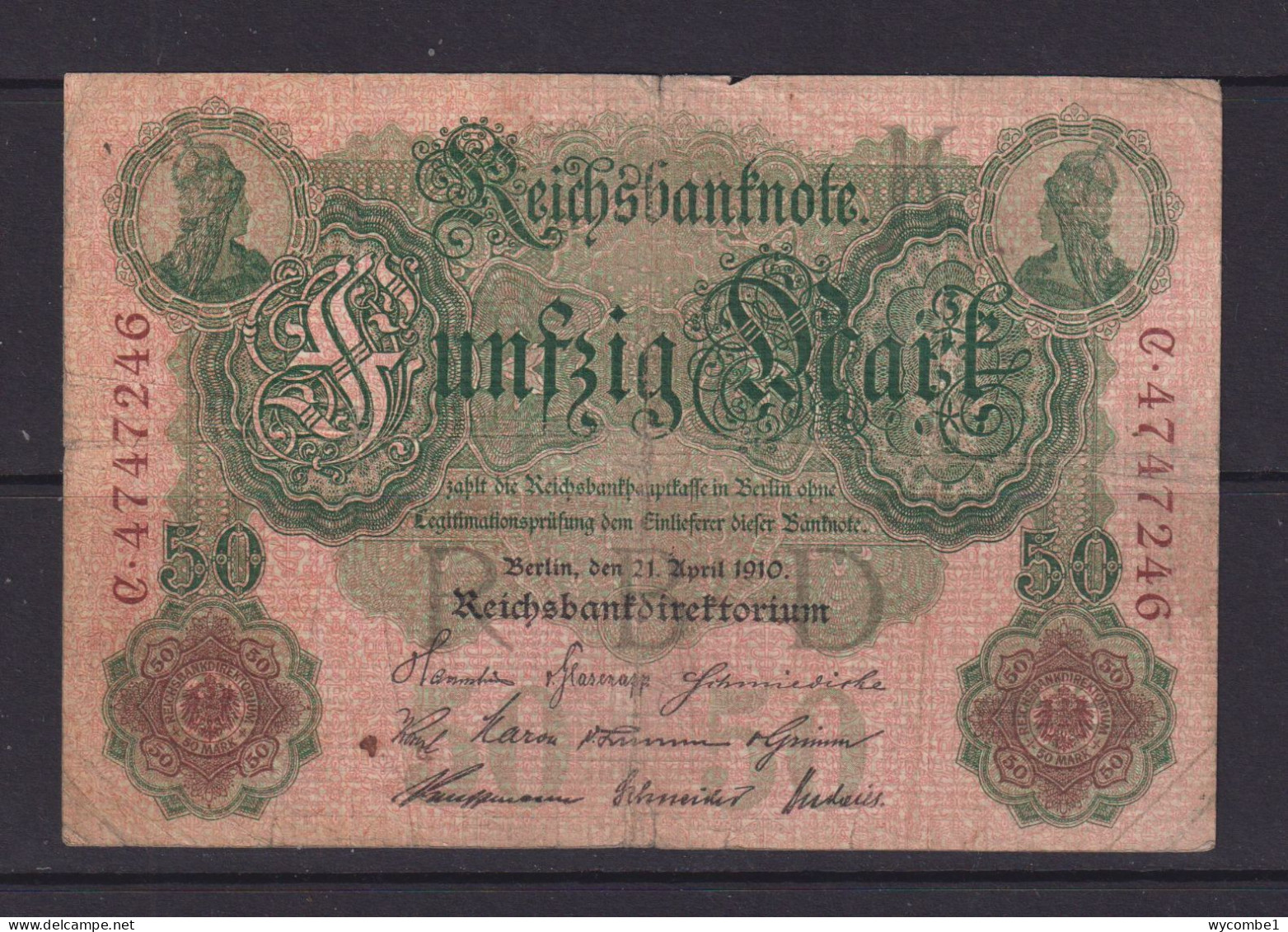 GERMANY - 1910 Reichsbanknote  50 Mark Circulated Banknote - 50 Mark