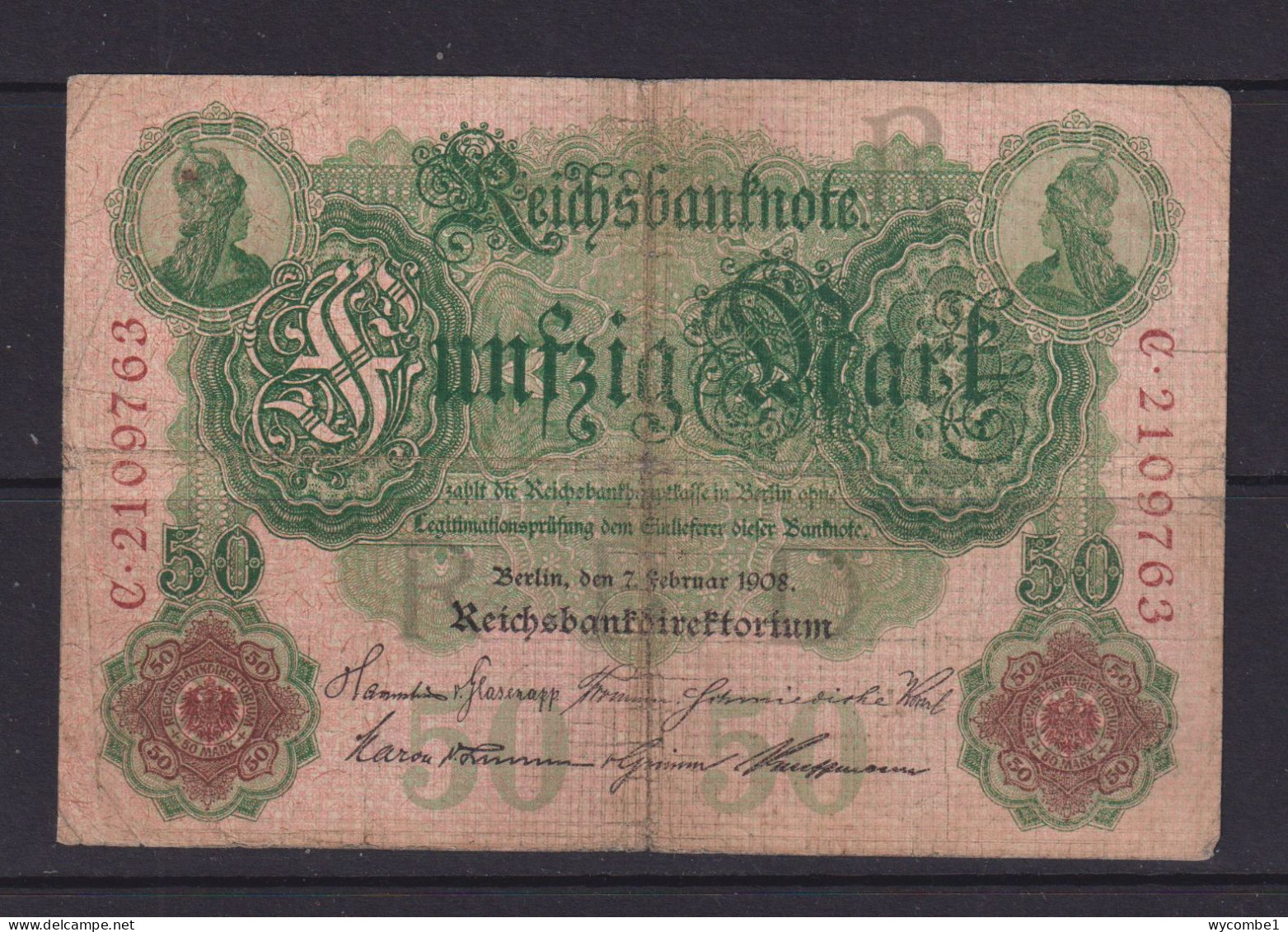 GERMANY - 1908 Reichsbanknote  50 Mark Circulated Banknote - 50 Mark