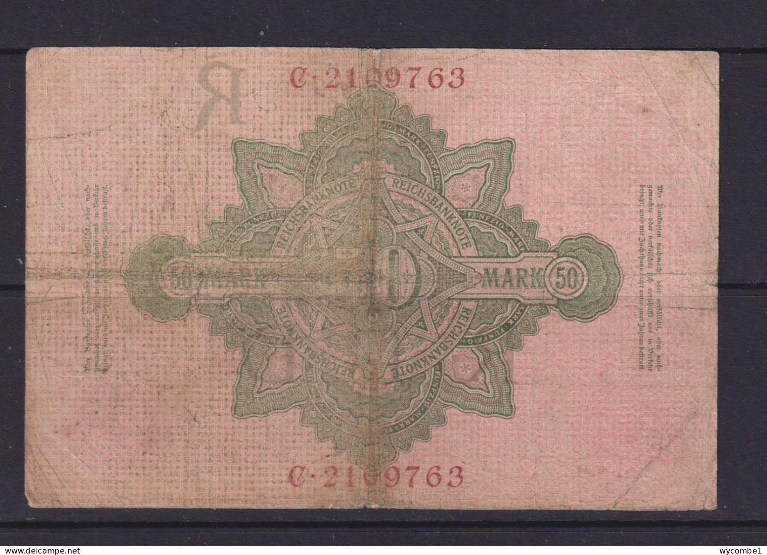 GERMANY - 1908 Reichsbanknote  50 Mark Circulated Banknote - 50 Mark