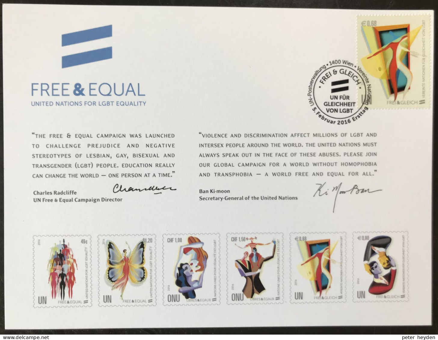 UNITED NATIONS 2016 ~ Equality For Lesbian, Gay, Bi-Sexual, Transgender ~ Souvenir Card Vienna With FDC ~ LGBT - Emissioni Congiunte New York/Ginevra/Vienna